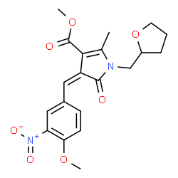 ChemSpider 2D Image | Methyl (4Z)-4-(4-methoxy-3-nitrobenzylidene)-2-methyl-5-oxo-1-(tetrahydro-2-furanylmethyl)-4,5-dihydro-1H-pyrrole-3-carboxylate | C20H22N2O7