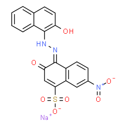 ChemSpider 2D Image | Sodium (4Z)-4-[(2-hydroxy-1-naphthyl)hydrazono]-7-nitro-3-oxo-3,4-dihydro-1-naphthalenesulfonate | C20H12N3NaO7S