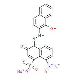 ChemSpider 2D Image | Sodium (4E)-4-[(1-hydroxy-2-naphthyl)hydrazono]-8-nitro-3-oxo-3,4-dihydro-1-naphthalenesulfonate | C20H12N3NaO7S