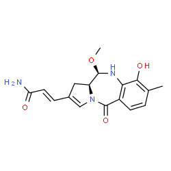 ChemSpider 2D Image | (2E)-3-[(11R,11aS)-9-Hydroxy-11-methoxy-8-methyl-5-oxo-5,10,11,11a-tetrahydro-1H-pyrrolo[2,1-c][1,4]benzodiazepin-2-yl]acrylamide | C17H19N3O4