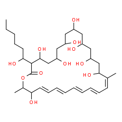 ChemSpider 2D Image | (17Z,19E,21E,23E,25E)-4,6,8,10,12,14,16,27-Octahydroxy-3-(1-hydroxyhexyl)-17,28-dimethyloxacyclooctacosa-17,19,21,23,25-pentaen-2-one | C35H58O11