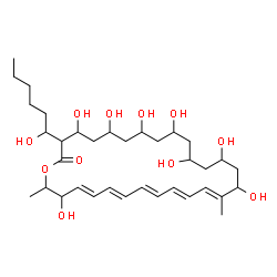 ChemSpider 2D Image | (17E,19E,21E,23E,25E)-4,6,8,10,12,14,16,27-Octahydroxy-3-(1-hydroxyhexyl)-17,28-dimethyloxacyclooctacosa-17,19,21,23,25-pentaen-2-one | C35H58O11