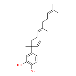 ChemSpider 2D Image | 4-[(6E)-3,7,11-Trimethyl-1,6,10-dodecatrien-3-yl]-1,2-benzenediol | C21H30O2