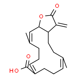 ChemSpider 2D Image | 6,14-Dimethyl-3-methylene-2-oxo-2,3,3a,4,5,8,9,12,13,15a-decahydrocyclotetradeca[b]furan-10-carboxylic acid | C20H26O4