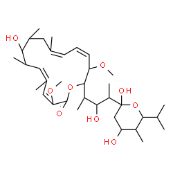 ChemSpider 2D Image | 2,4-Dideoxy-1-C-{3-hydroxy-4-[(4Z)-10-hydroxy-3,15-dimethoxy-7,9,11,13-tetramethyl-16-oxooxacyclohexadeca-4,6,12,14-tetraen-2-yl]-2-pentanyl}-5-isopropyl-4-methylpentopyranose | C35H58O9