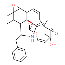 ChemSpider 2D Image | (1Z)-14-Benzyl-6-hydroxy-4,6,15,15a-tetramethyl-3,13,14,14a,15,15a,16a,16b-octahydro[1,3]dioxacyclotridecino[4,5-d]oxireno[f]isoindole-5,10,12(4H,6H)-trione | C28H33NO7