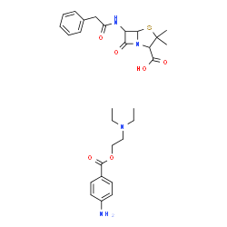 ChemSpider 2D Image | 3,3-Dimethyl-7-oxo-6-[(phenylacetyl)amino]-4-thia-1-azabicyclo[3.2.0]heptane-2-carboxylic acid - 2-(diethylamino)ethyl 4-aminobenzoate (1:1) | C29H38N4O6S