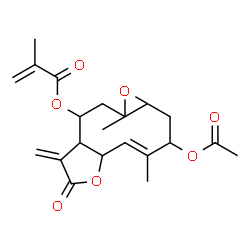 ChemSpider 2D Image | (4E)-3-Acetoxy-4,10a-dimethyl-8-methylene-7-oxo-1a,2,3,5a,7,8,8a,9,10,10a-decahydrooxireno[5,6]cyclodeca[1,2-b]furan-9-yl methacrylate | C21H26O7