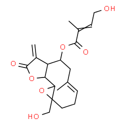 ChemSpider 2D Image | (4E)-1a-(Hydroxymethyl)-5-methyl-8-methylene-9-oxo-1a,2,3,6,7,7a,8,9,10a,10b-decahydrooxireno[9,10]cyclodeca[1,2-b]furan-7-yl 4-hydroxy-2-methyl-2-butenoate | C20H26O7