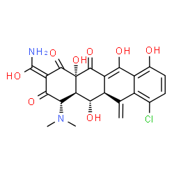 ChemSpider 2D Image | (2E,4S,4aR,5S,5aR,12aS)-2-[Amino(hydroxy)methylene]-7-chloro-4-(dimethylamino)-5,10,11,12a-tetrahydroxy-6-methylene-4a,5a,6,12a-tetrahydro-1,3,12(2H,4H,5H)-tetracenetrione | C22H21ClN2O8