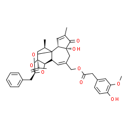 ChemSpider 2D Image | [(2R,6R,10R,11R,13S,15R,17R)-13-Benzyl-6-hydroxy-15-isopropenyl-4,17-dimethyl-5-oxo-12,14,18-trioxapentacyclo[11.4.1.0~1,10~.0~2,6~.0~11,15~]octadeca-3,8-dien-8-yl]methyl (4-hydroxy-3-methoxyphenyl)ac
etate | C37H40O9