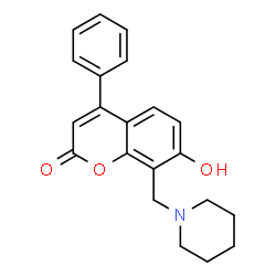 ChemSpider 2D Image | 7-Hydroxy-4-phenyl-8-(1-piperidinylmethyl)-2H-chromen-2-one | C21H21NO3