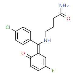 ChemSpider 2D Image | 4-{[(E)-(4-Chlorophenyl)(3-fluoro-6-oxo-2,4-cyclohexadien-1-ylidene)methyl]amino}butanamide | C17H16ClFN2O2