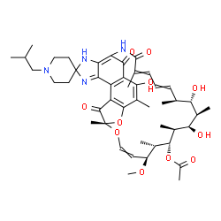 ChemSpider 2D Image | (7S,11S,12S,13S,14S,15R,16R,17S,18S)-2,15,17-Trihydroxy-1'-isobutyl-11-methoxy-3,7,12,14,16,18,22-heptamethyl-6,23,32-trioxospiro[8,33-dioxa-24,27,29-triazapentacyclo[23.6.1.1~4,7~.0~5,31~.0~26,30~]tr
itriaconta-1(31),2,4,9,19,21,25,29-octaene-28,4'-piperidin]-13-yl acetate | C46H62N4O11