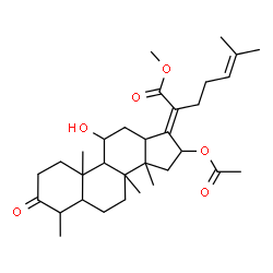 ChemSpider 2D Image | Methyl (17E)-16-acetoxy-11-hydroxy-4,8,14-trimethyl-3-oxo-18-norcholesta-17,24-dien-21-oate | C32H48O6