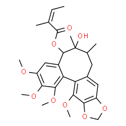 ChemSpider 2D Image | 6-Hydroxy-1,2,3,13-tetramethoxy-6,7-dimethyl-5,6,7,8-tetrahydrobenzo[3,4]cycloocta[1,2-f][1,3]benzodioxol-5-yl (2Z)-2-methyl-2-butenoate | C28H34O9