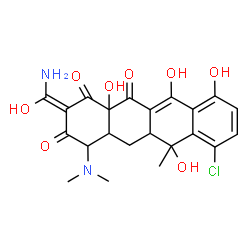 ChemSpider 2D Image | (2E)-2-[Amino(hydroxy)methylene]-7-chloro-4-(dimethylamino)-6,10,11,12a-tetrahydroxy-6-methyl-4a,5a,6,12a-tetrahydro-1,3,12(2H,4H,5H)-tetracenetrione | C22H23ClN2O8