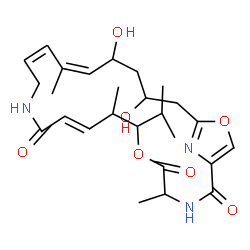 ChemSpider 2D Image | (9E,14Z,16Z)-18,20-Dihydroxy-7-isopropyl-4,8,16-trimethyl-6,23-dioxa-3,12,25-triazabicyclo[20.2.1]pentacosa-1(24),9,14,16,22(25)-pentaene-2,5,11-trione | C26H37N3O7