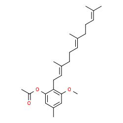 ChemSpider 2D Image | 3-Methoxy-5-methyl-2-[(2E,6E)-3,7,11-trimethyl-2,6,10-dodecatrienyl]phenyl acetate | C25H36O3