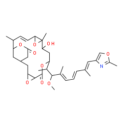 ChemSpider 2D Image | (14E)-10-Hydroxy-8-[(4E,6E,8E)-3-methoxy-4,8-dimethyl-9-(2-methyl-1,3-oxazol-4-yl)-4,6,8-nonatrien-2-yl]-11,16-dimethyl-4,7,12,18-tetraoxatetracyclo[15.3.1.0~3,5~.0~11,13~]henicos-14-ene-6,19-dione | C35H47NO9