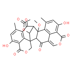 ChemSpider 2D Image | 9,19-Dihydroxy-13-methoxy-11,17-dimethyl-3,7,15,21-tetraoxo-6,22-dioxaheptacyclo[12.9.1.1~1,16~.1~4,8~.0~2,13~.0~12,26~.0~20,25~]hexacosa-4,8(26),9,11,16(25),17,19-heptaen-24-yl acetate | C29H22O11