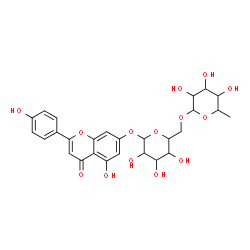 ChemSpider 2D Image | 5-Hydroxy-2-(4-hydroxyphenyl)-4-oxo-4H-chromen-7-yl 6-O-(6-deoxyhexopyranosyl)hexopyranoside | C27H30O14