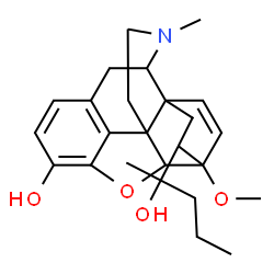 ChemSpider 2D Image | 18-(2-Hydroxy-2-pentanyl)-6-methoxy-17-methyl-7,8-didehydro-18,19-dihydro-4,5-epoxy-6,14-ethenomorphinan-3-ol | C25H33NO4