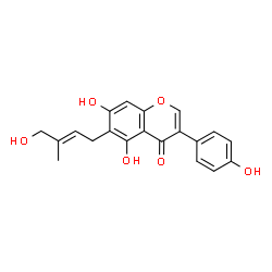 ChemSpider 2D Image | 5,7-Dihydroxy-6-[(2E)-4-hydroxy-3-methyl-2-buten-1-yl]-3-(4-hydroxyphenyl)-4H-chromen-4-one | C20H18O6