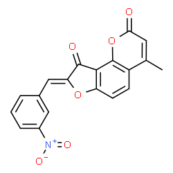 ChemSpider 2D Image | (8Z)-4-Methyl-8-(3-nitrobenzylidene)-2H-furo[2,3-h]chromene-2,9(8H)-dione | C19H11NO6