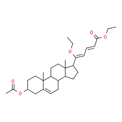 ChemSpider 2D Image | Ethyl (2E,4Z)-5-(3-acetoxy-10,13-dimethyl-2,3,4,7,8,9,10,11,12,13,14,15,16,17-tetradecahydro-1H-cyclopenta[a]phenanthren-17-yl)-5-ethoxy-2,4-pentadienoate | C30H44O5