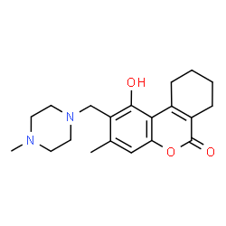 ChemSpider 2D Image | 1-Hydroxy-3-methyl-2-[(4-methyl-1-piperazinyl)methyl]-7,8,9,10-tetrahydro-6H-benzo[c]chromen-6-one | C20H26N2O3