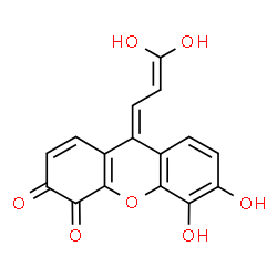 ChemSpider 2D Image | (9E)-9-(3,3-Dihydroxy-2-propen-1-ylidene)-5,6-dihydroxy-3H-xanthene-3,4(9H)-dione | C16H10O7