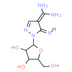 ChemSpider 2D Image | (3E)-4-(Diaminomethylene)-2-pentofuranosyl-2,4-dihydro-3H-pyrazol-3-imine | C9H15N5O4