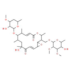 ChemSpider 2D Image | {(6E,14E)-9-[(4,6-Dideoxy-3-O-methylhexopyranosyl)oxy]-12-hydroxy-3,8,10,12-tetramethyl-5,13-dioxo-4,17-dioxabicyclo[14.1.0]heptadeca-6,14-dien-2-yl}methyl 6-deoxy-2,3-di-O-methylhexopyranoside | C35H56O14