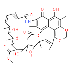 ChemSpider 2D Image | Methyl 2-acetoxy-12,14,16,18,28-pentahydroxy-3,7,11,13,17,19,21,27-octamethyl-6,31-dioxo-23,25-dioxa-5-azatetracyclo[20.7.1.1~4,29~.0~26,30~]hentriaconta-1,3,7,9,20,22(30),26,28-octaene-15-carboxylate | C40H51NO13