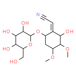 ChemSpider 2D Image | (2Z)-[6-(Hexopyranosyloxy)-2-hydroxy-3,4-dimethoxycyclohexylidene]acetonitrile | C16H25NO9