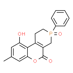 ChemSpider 2D Image | 10-Hydroxy-8-methyl-3-phenyl-1,2,3,4-tetrahydro-5H-phosphinino[3,4-c]chromen-5-one 3-oxide | C19H17O4P