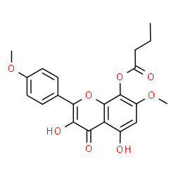 ChemSpider 2D Image | 3,5-Dihydroxy-7-methoxy-2-(4-methoxyphenyl)-4-oxo-4H-chromen-8-yl butyrate | C21H20O8