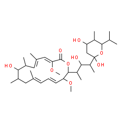 ChemSpider 2D Image | 2,4-Dideoxy-1-C-{3-hydroxy-4-[(4E,6E,12E,14Z)-10-hydroxy-3,15-dimethoxy-7,9,11,13-tetramethyl-16-oxooxacyclohexadeca-4,6,12,14-tetraen-2-yl]-2-pentanyl}-5-isopropyl-4-methylpentopyranose | C35H58O9