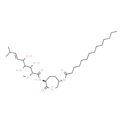 ChemSpider 2D Image | (3S,6S)-7-Oxo-6-{[(2R,6E)-3,4,5-trihydroxy-2-methoxy-8-methyl-6-nonenoyl]amino}-3-azepanyl myristate | C31H56N2O8