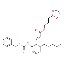ChemSpider 2D Image | 3-(1,3-Dioxolan-2-yl)propyl (2E)-3-[(6R)-2-{[(benzyloxy)carbonyl]amino}-6-pentyl-3-cyclohexen-1-yl]acrylate | C28H39NO6