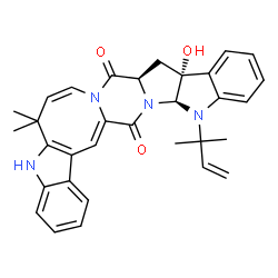 ChemSpider 2D Image | (10aR,11aR,16aS)-11a-Hydroxy-6,6-dimethyl-16-(2-methyl-3-buten-2-yl)-11,11a,16,16a-tetrahydro-5H-indolo[3''',2''':4'',5'']azocino[1'',2'':4',5']pyrazino[1',2':1,5]pyrrolo[2,3-b]indole-10,18(6H,10aH)-d
ione | C32H32N4O3
