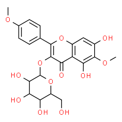 ChemSpider 2D Image | 5,7-Dihydroxy-6-methoxy-2-(4-methoxyphenyl)-4-oxo-4H-chromen-3-yl hexopyranoside | C23H24O12