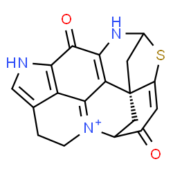 ChemSpider 2D Image | (1R)-11,18-Dioxo-15-thia-9,13-diaza-4-azoniaheptacyclo[12.6.1.1~3,7~.0~1,16~.0~2,12~.0~4,19~.0~10,22~]docosa-2(12),3,7,10(22),16-pentaene | C18H14N3O2S