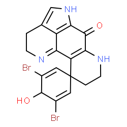 ChemSpider 2D Image | 3,5-Dibromo-4-hydroxy-2',3',5',7',8',9'-hexahydro-6'H-spiro[cyclohexa-2,5-diene-1,10'-pyrrolo[4,3,2-de][1,7]phenanthrolin]-6'-one | C18H15Br2N3O2