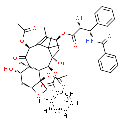 ChemSpider 2D Image | (2alpha,5beta,7beta,10alpha,13alpha)-4,10-Diacetoxy-13-{[(2R,3S)-3-(benzoylamino)-2-hydroxy-3-phenylpropanoyl]oxy}-1,7-dihydroxy-9-oxo-5,20-epoxytax-11-en-2-yl (~14~C_6_)benzoate | C4114C6H51NO14