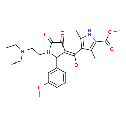 ChemSpider 2D Image | Methyl 4-[(E)-{1-[2-(diethylamino)ethyl]-2-(3-methoxyphenyl)-4,5-dioxo-3-pyrrolidinylidene}(hydroxy)methyl]-3,5-dimethyl-1H-pyrrole-2-carboxylate | C26H33N3O6