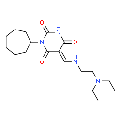 ChemSpider 2D Image | (5E)-1-Cycloheptyl-5-({[2-(diethylamino)ethyl]amino}methylene)-2,4,6(1H,3H,5H)-pyrimidinetrione | C18H30N4O3
