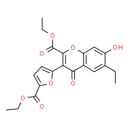 ChemSpider 2D Image | Ethyl 3-[5-(ethoxycarbonyl)-2-furyl]-6-ethyl-7-hydroxy-4-oxo-4H-chromene-2-carboxylate | C21H20O8