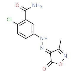 ChemSpider 2D Image | 2-Chloro-5-[(2E)-2-(3-methyl-5-oxo-1,2-oxazol-4(5H)-ylidene)hydrazino]benzamide | C11H9ClN4O3